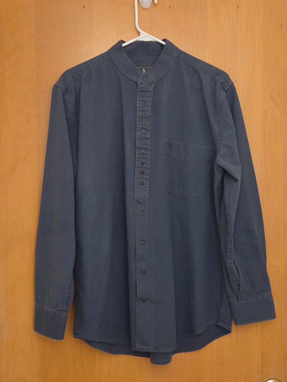 Celtic Ranchwear Mens M Blue Irish Linen/Cotton Grandfather Band Collar Shirt